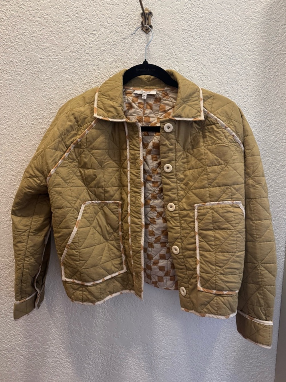 Madewell Olive Quilted Button-Up Jacket with Cream Trim